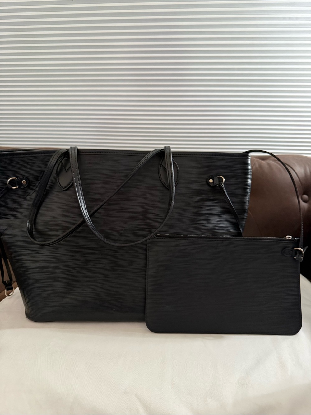 Louis Vuitton Black Epi Leather Tote with Detachable Pouch